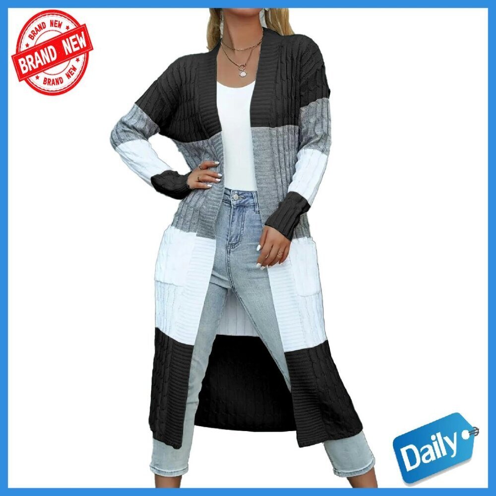 Chunky Cable Knit Long Duster Cardigan Open Front Plus Size Sweater